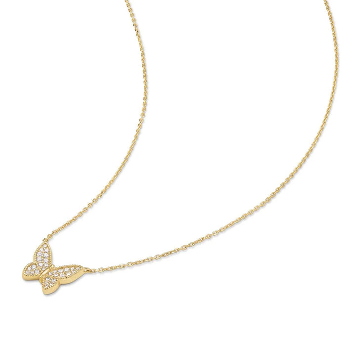 Ania Haie Cubic Zirconia Pave Butterfly Necklace in Sterling Silver with 14kt Yellow Gold Plate