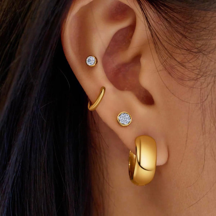 Ania Haie Cubic Zirconia Pave Disc Stud Earrings in Sterling Silver with 14kt Yellow Gold Plate