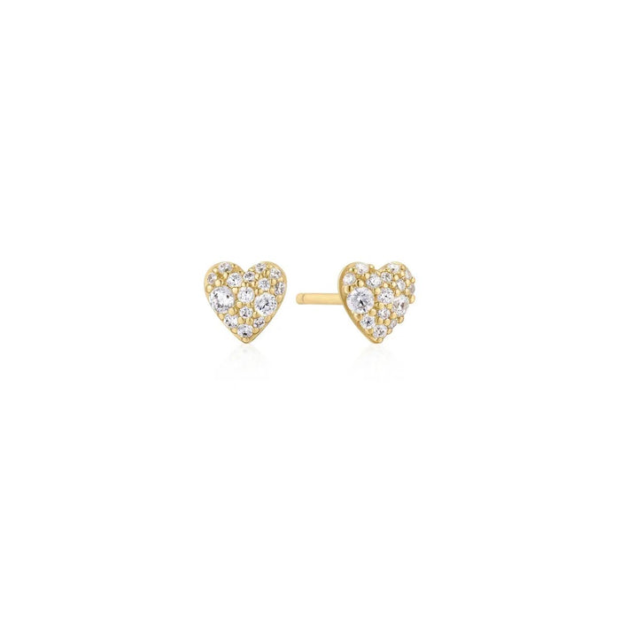 Ania Haie Cubic Zirconia Pave Heart Stud Earrings in Sterling Silver with 14kt Yellow Gold Plate
