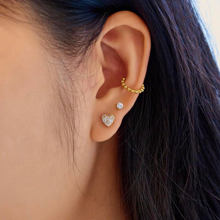 Ania Haie Cubic Zirconia Pave Heart Stud Earrings in Sterling Silver with 14kt Yellow Gold Plate