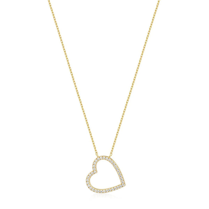 Ania Haie Cubic Zirconia Stationary Heart Necklace in Sterling Silver with 14kt Yellow Gold Plate