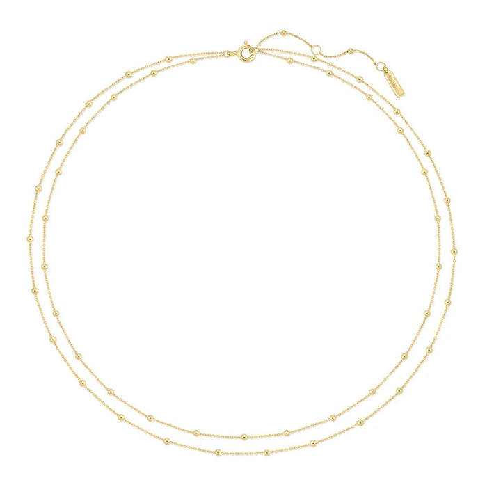 Ania Haie Double Chain Ball Station Necklace in Sterling Silver with 14kt Yellow Gold Plate
