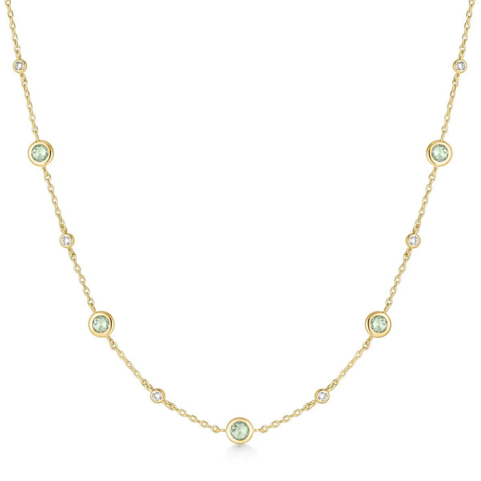 Ania Haie Green and White Cubic Zirconia Station Necklace in Sterling Silver with 14kt Yellow Gold Plate