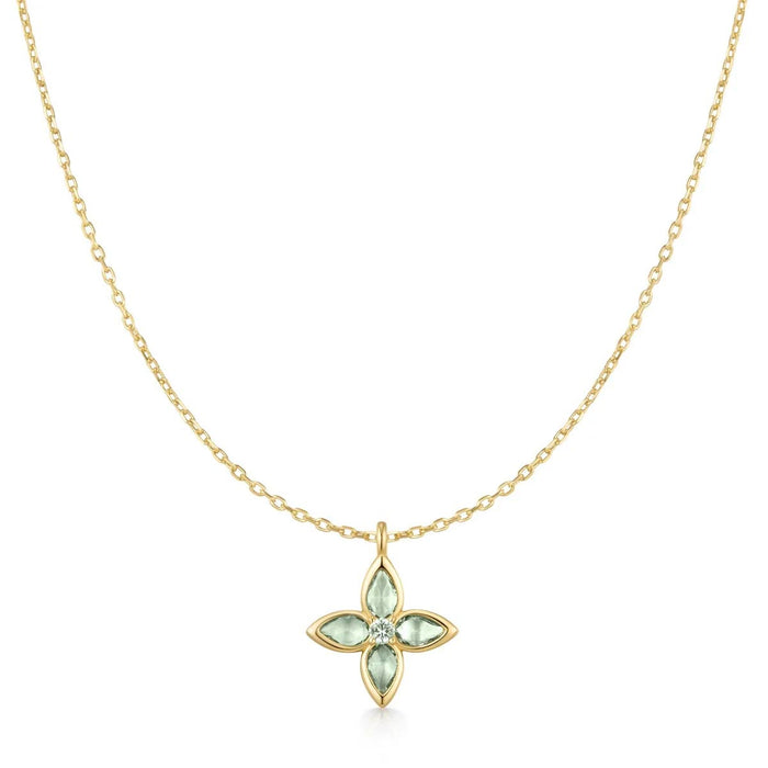 Ania Haie Green Cubic Zirconia Clover Necklace in Sterling Silver with 14kt Yellow Gold Plate