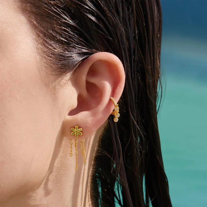 Ania Haie Green Cubic Zirconia Drop Earrings in Sterling Silver with 14kt Yellow Gold Plate