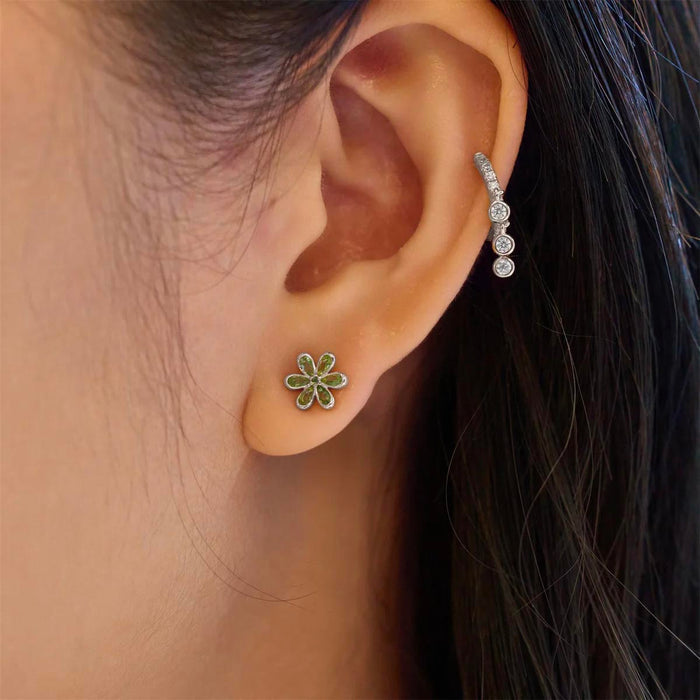 Ania Haie Green Cubic Zirconia Flower Stud Earrings in Sterling Silver