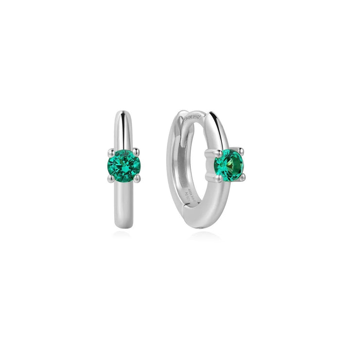 Ania Haie Green Cubic Zirconia Huggie Hoop Earrings in Sterling Silver