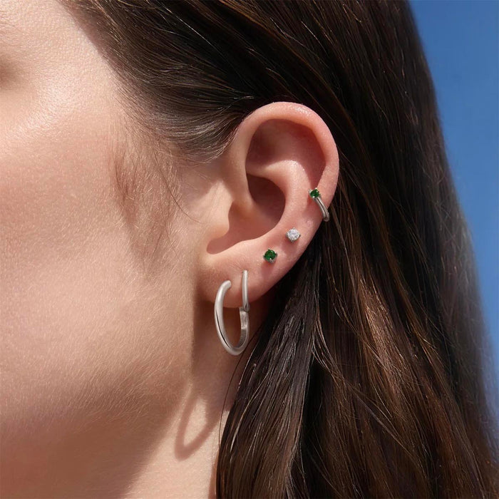 Ania Haie Green Cubic Zirconia Huggie Hoop Earrings in Sterling Silver