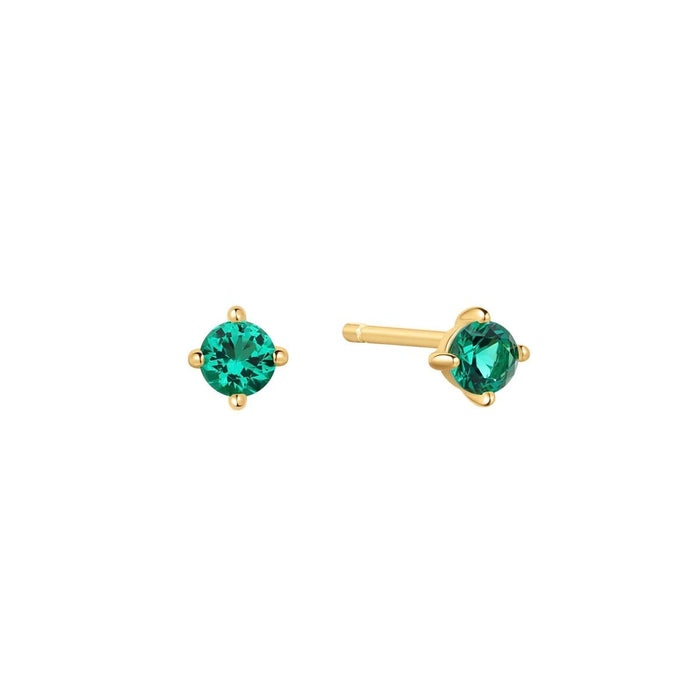 Ania Haie Green Cubic Zirconia Stud Earrings in Sterling Silver with 14kt Yellow Gold Plate