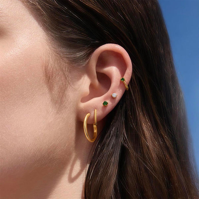 Ania Haie Green Cubic Zirconia Stud Earrings in Sterling Silver with 14kt Yellow Gold Plate