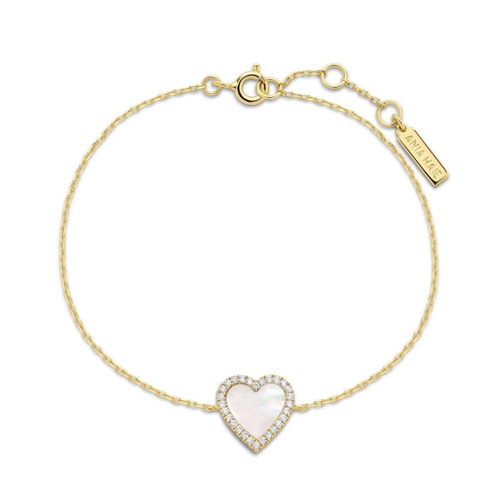 Ania Haie Mother Of Pearl Heart Bracelet in Sterling Silver with 14kt Yellow Gold Plate with Cubic Zirconia