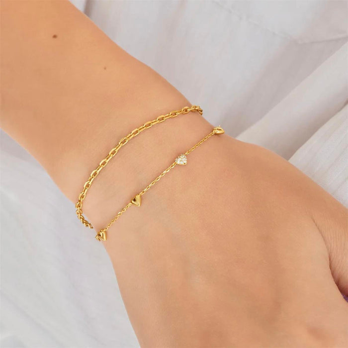 Ania Haie Puff Heart Station Bracelet in Sterling Silver with 14kt Yellow Gold Plate with Cubic Zirconia
