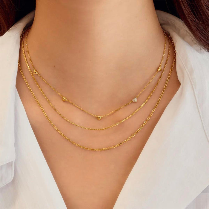 Ania Haie Puff Heart Station Necklace in Sterling Silver with 14kt Yellow Gold Plate with Cubic Zirconia