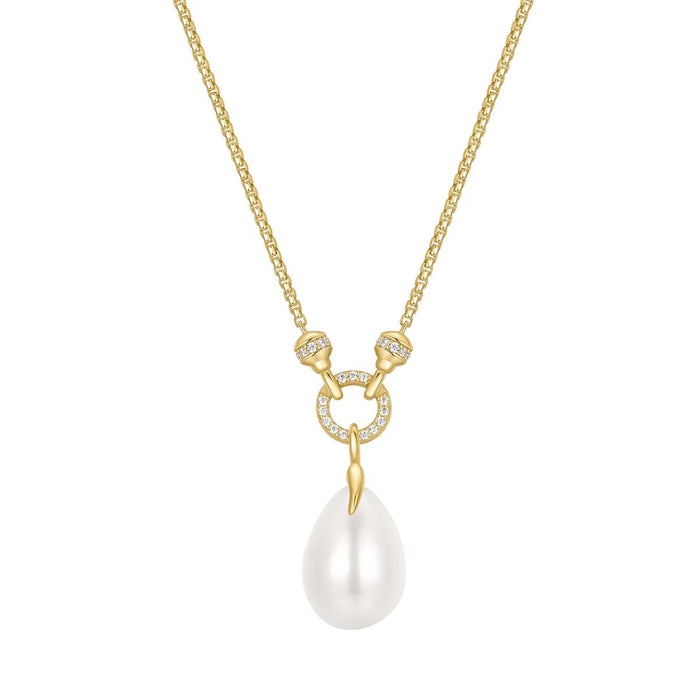 Ania Haie Shell Pearl and Cubic Zirconia Drop Necklace in Sterling Silver with 14kt Gold Plate
