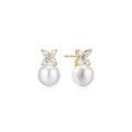 Ania Haie Shell Pearl and Cubic Zirconia Stud Earrings in Sterling Silver with 14kt Yellow Gold Plate