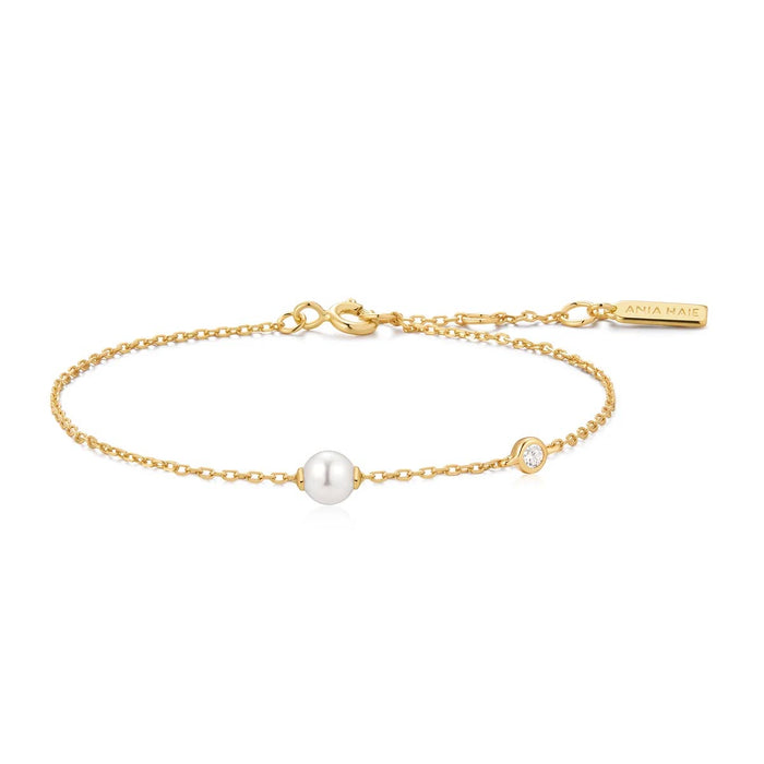 Ania Haie Shell Pearl Bracelet in Sterling Silver with 14kt Yellow Gold Plate with Cubic Zirconia