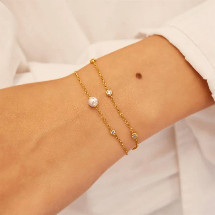 Ania Haie Shell Pearl Bracelet in Sterling Silver with 14kt Yellow Gold Plate with Cubic Zirconia