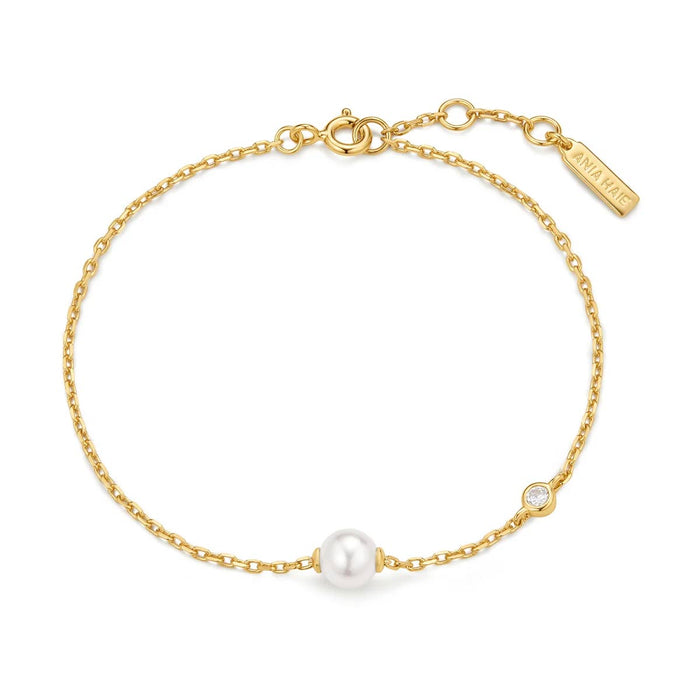 Ania Haie Shell Pearl Bracelet in Sterling Silver with 14kt Yellow Gold Plate with Cubic Zirconia