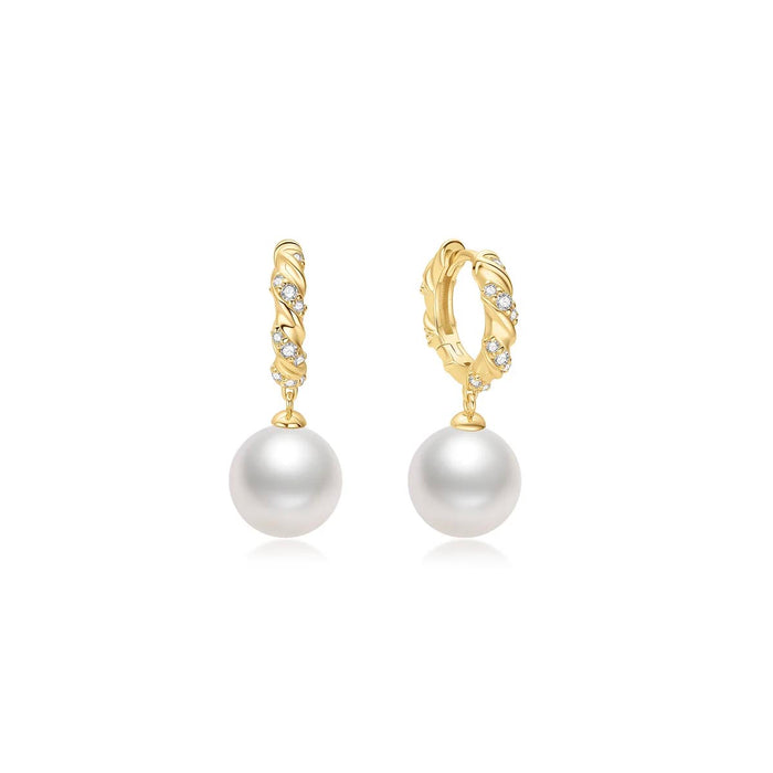 Ania Haie Shell Pearl Drop Earrings in Sterling Silver with 14kt Yellow Gold Plate with Cubic Zirconia
