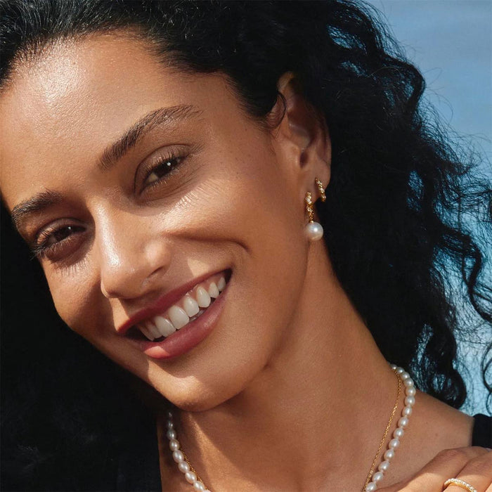 Ania Haie Shell Pearl Drop Earrings in Sterling Silver with 14kt Yellow Gold Plate with Cubic Zirconia