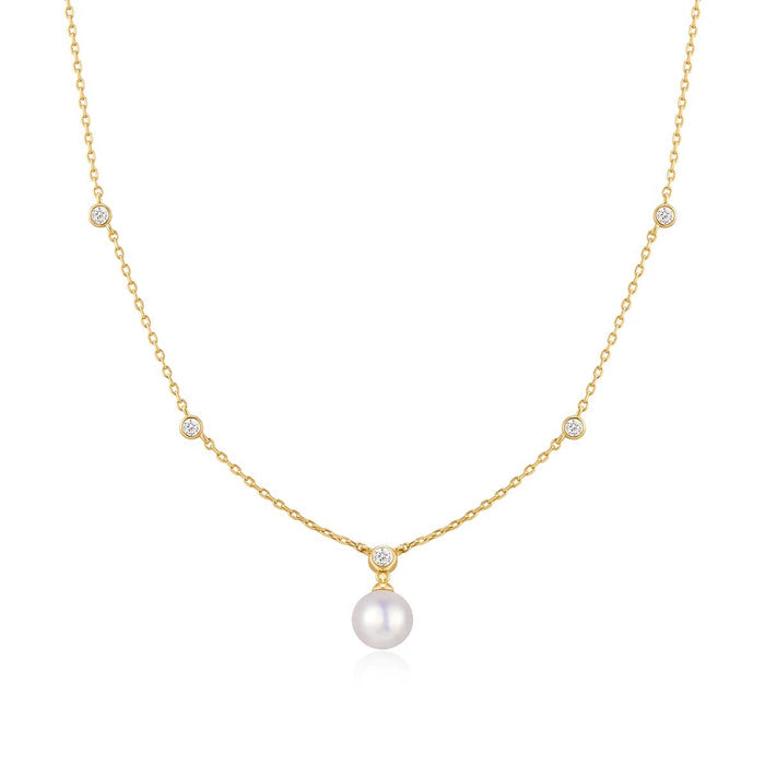 Ania Haie Shell Pearl Necklace in Sterling Silver with 14kt Yellow Gold Plate with Cubic Zirconia