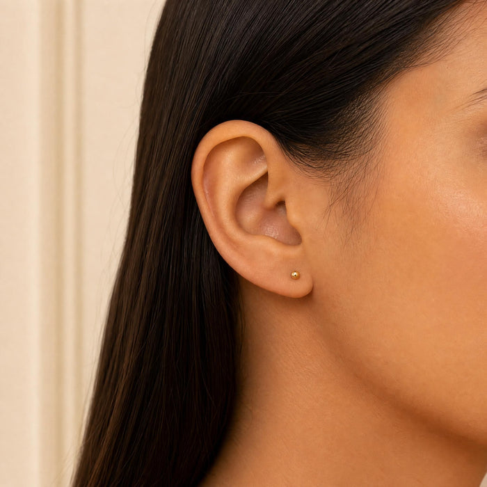 Ball 3 mm with Push-Back Earrings in 18K Gold