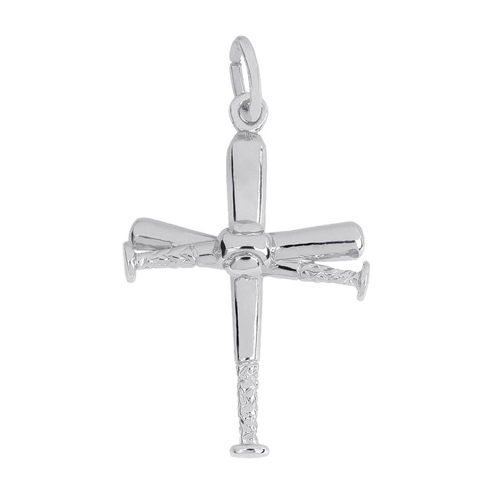 Baseball Bat Cross Charm in Sterling Silver