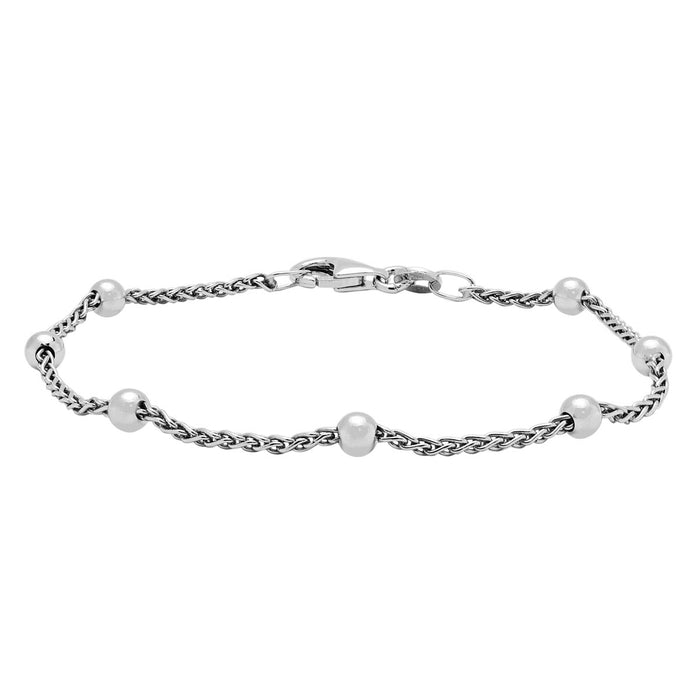 Beaded Wheat Chain Bracelet in Sterling Silver
