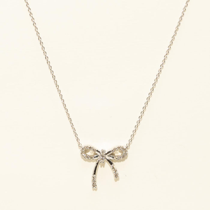 Bow Necklace in Sterling Silver with Diamonds (1/10ct tw)