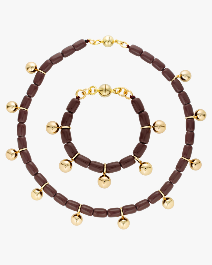 Burgundy Resin Necklace & Bracelet Set