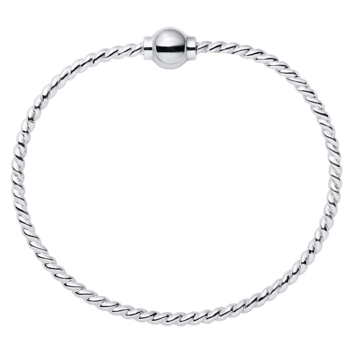 Cape Cod Single Bead Twist Bangle Bracelet in Sterling Silver (7 inches)