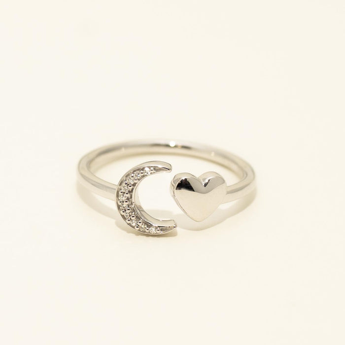 Celestial Moon and Heart Ring in Sterling Silver with Diamonds (.03ct tw)