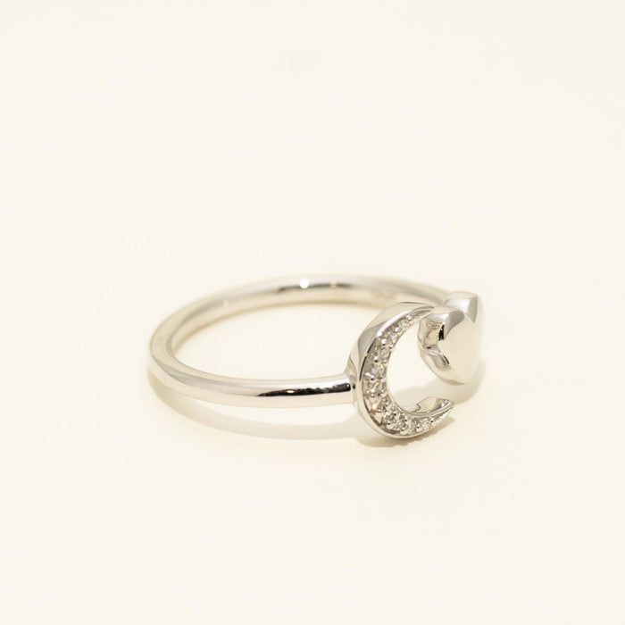 Celestial Moon and Heart Ring in Sterling Silver with Diamonds (.03ct tw)