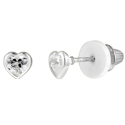 Children April Cubic Zirconia Birthstone Heart Stud Earrings in Sterling Silver