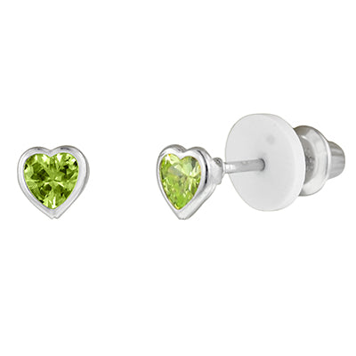 Children August Cubic Zirconia Birthstone Heart Stud Earrings in Sterling Silver