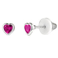 Children July Cubic Zirconia Birthstone Heart Stud Earrings in Sterling Silver