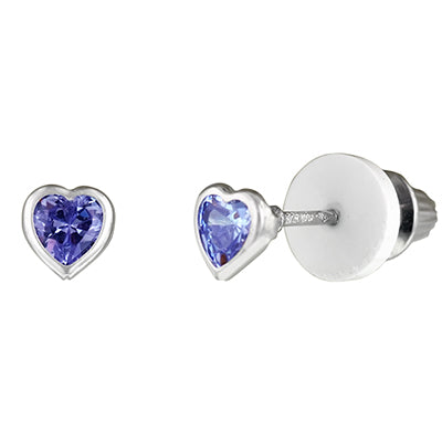 Children June Cubic Zirconia Birthstone Heart Stud Earrings in Sterling Silver