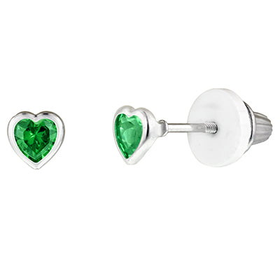 Children May Cubic Zirconia Birthstone Heart Stud Earrings in Sterling Silver