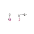 Children Pink Cubic Zirconia Heart Earrings in Sterling Silver