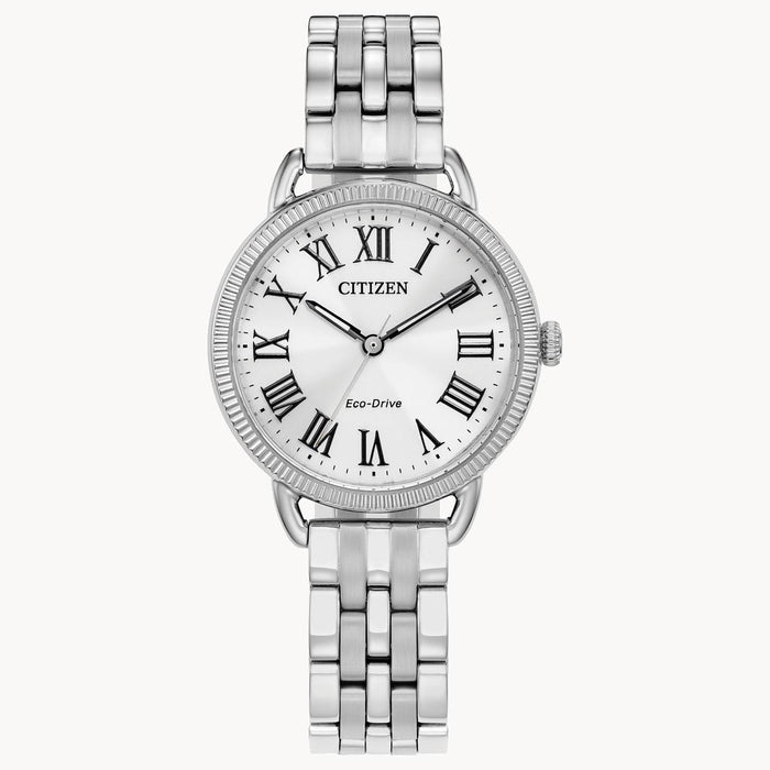Citizen Coin Edge Watch with White Dial and Stainless Steel Bracelet (29mm and eco drive movement)