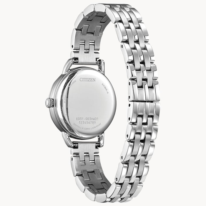 Citizen Coin Edge Watch with White Dial and Stainless Steel Bracelet (29mm and eco drive movement)
