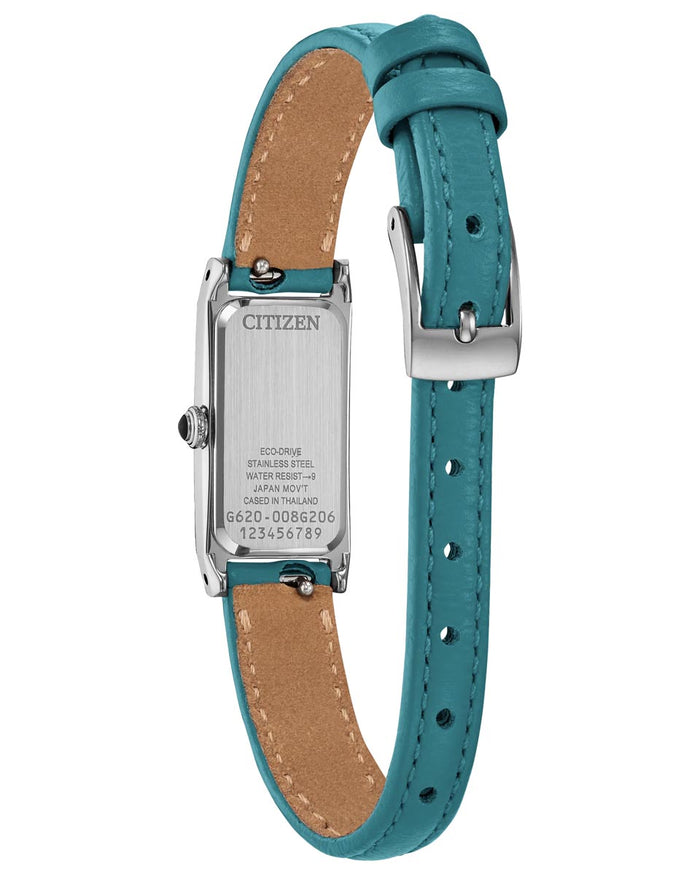 Citizen Fio Watch with White Dial and Teal Leather Strap (14x31mm and eco drive movement)