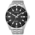 Citizen Mens Watch with Black Dial and Stainless Steel Bracelet (quartz movement)