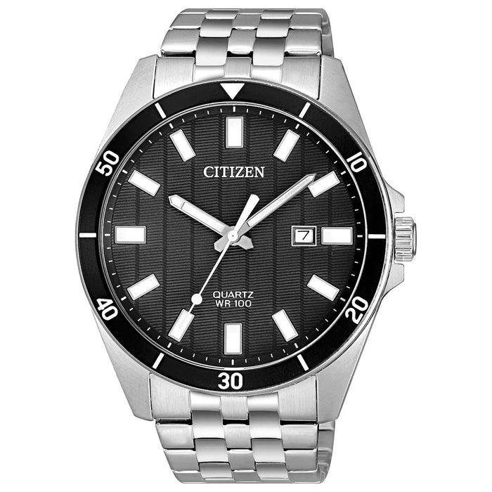 Citizen Mens Watch with Black Dial and Stainless Steel Bracelet (quartz movement)