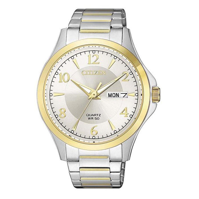 Citizen Mens Watch with Silver Toned Dial and Stainless Steel and Yellow Gold Bracelet (quartz movement)
