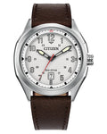 Citizen Terra Force Watch with White Dial and Brown Leather Strap (41mm and eco drive movement)