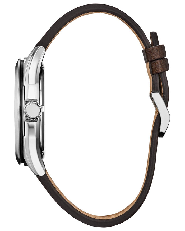 Citizen Terra Force Watch with White Dial and Brown Leather Strap (41mm and eco drive movement)