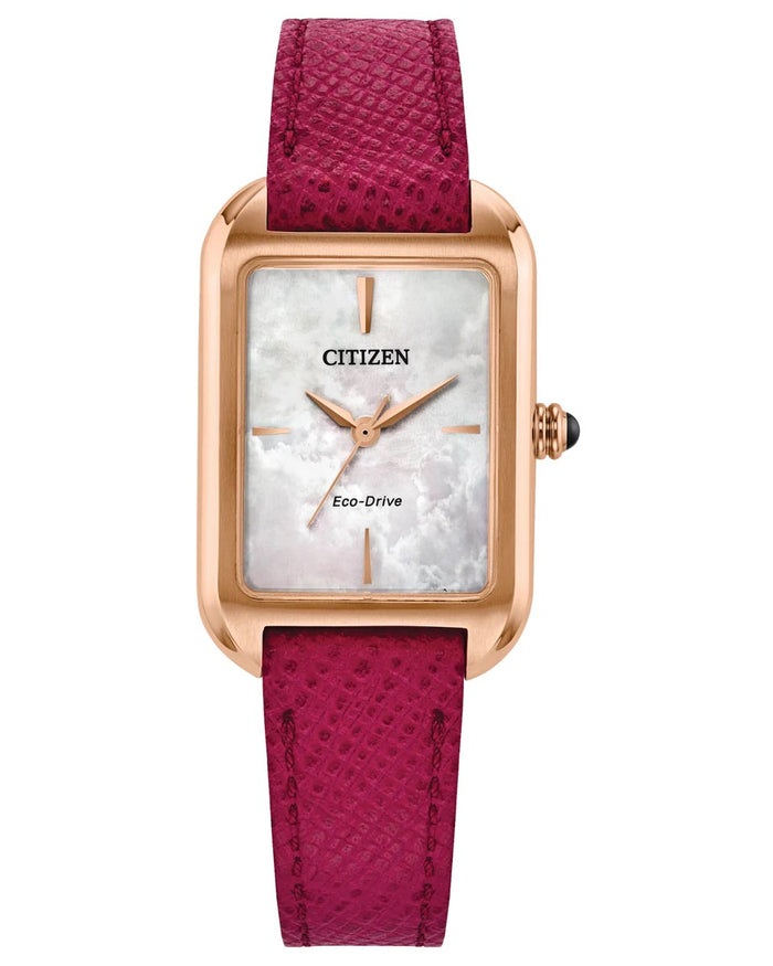 Citizen Watch with Mother of Pearl Dial and Pink Leather Strap (23.5mm and eco drive movement)