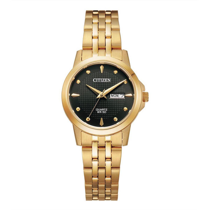 Citizen Womens Watch with Black Dial and Yellow Gold Toned Bracelet (quartz movement)