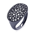 Silver 925 Black Rhodium Plated Pave Set Clear CZ Oval Ring - BGR00331 | Silver Palace Inc.